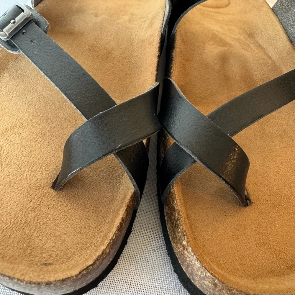 Black Leather Sz 9.5 Sandals with Buckles 0030 - Picture 8 of 10